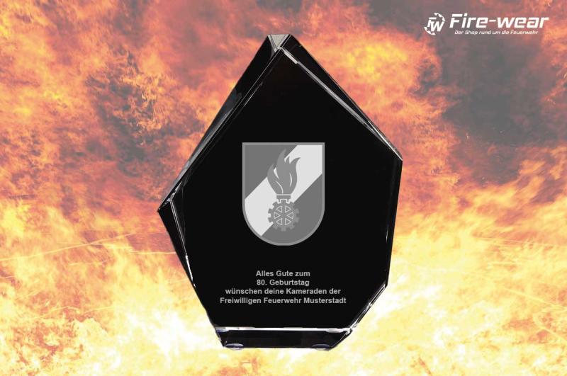 Feuerwehr Glas-Kristall Geburtstag - Korpswappen - 3D Gravur