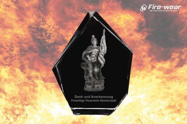 Feuerwehr Glas-Kristall Dank und Anerkennung + Ort - 3D Gravur