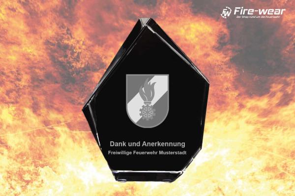 Feuerwehr Glas-Kristall Dank und Anerkennung + Ort - Korpswappen