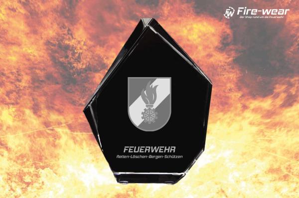 Feuerwehr Glas-Kristall Retten-Löschen-Bergen-Schützen - Korpswappen - 3D Gravur
