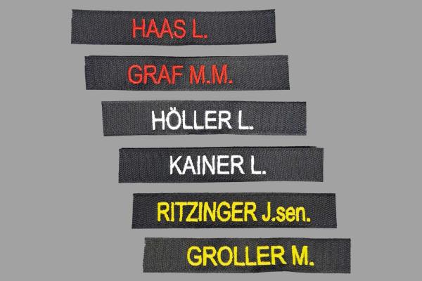 Namensstreifen auf Klett - gestickt